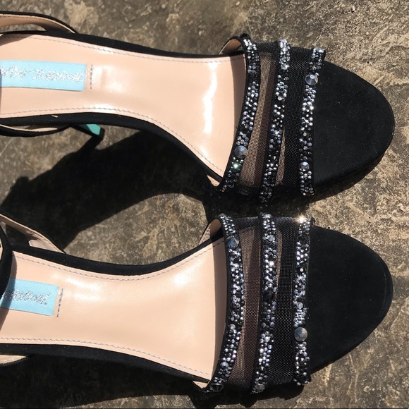 Betsey Johnson VEDA Black Embellished 3.5 inch Blue Sole Heels | Size 7.5 - Picture 14 of 14